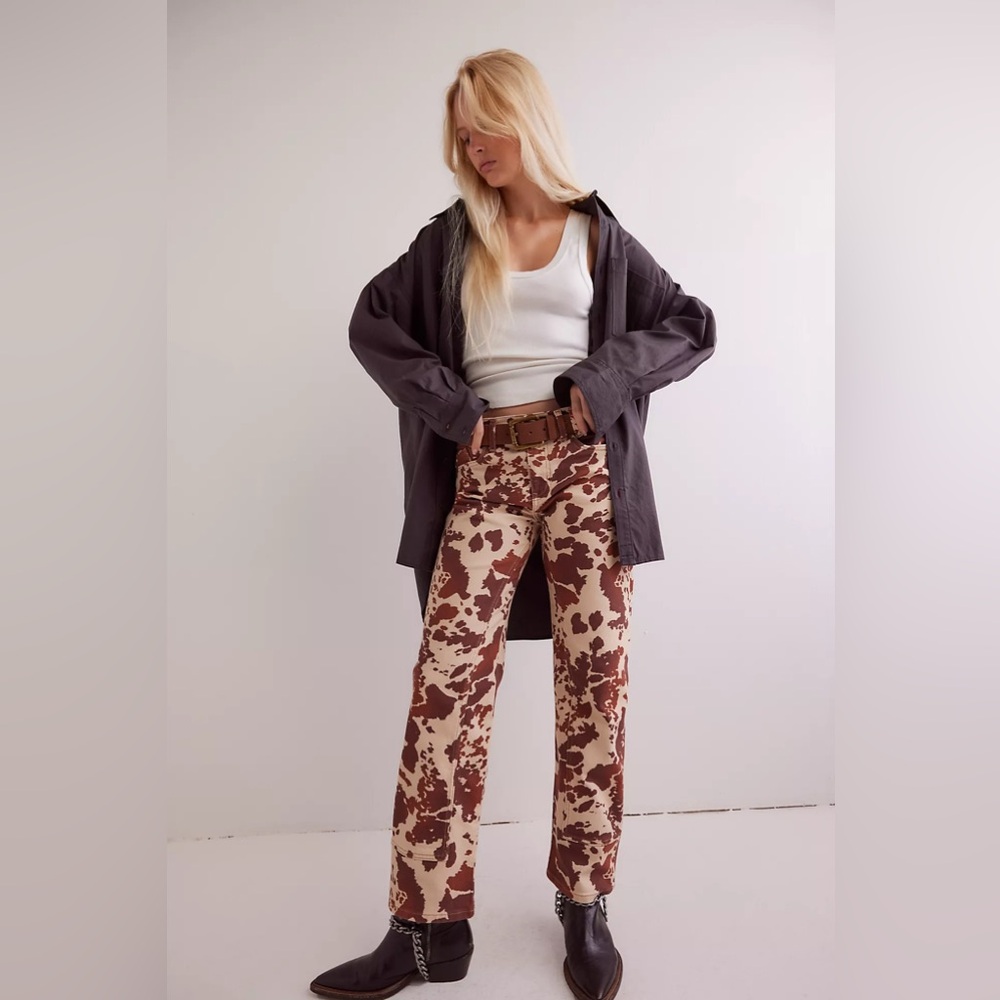 Free People We The Free Risk Taker Mid-Rise Printed Jeans